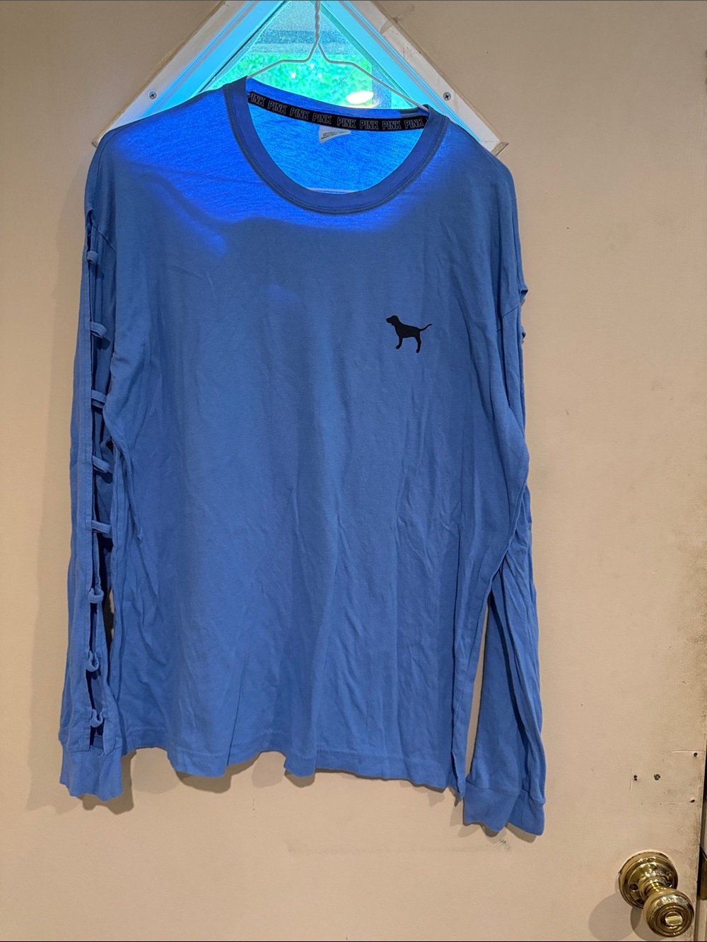 PINK Victoria's Secret Blue Long-Sleeve Side Tie Tee